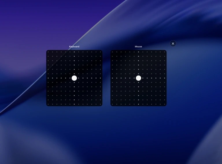 CupertinoClicks Tone overlay with keyboard and mouse pads opened from the menu bar